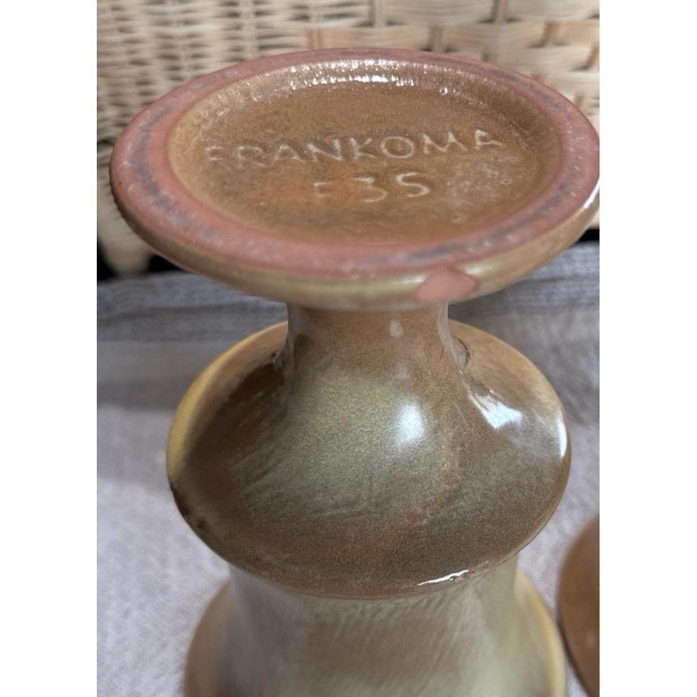 Vintage Set of 60s Frankoma Pottery F35 Flower Vases Desert Gold Glaze 7" - Picture 6 of 6